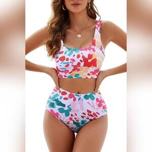 NWT Adisputent 2 Pc High Waisted Bandeau Top High Waisted Swimsuit, M (8-10)